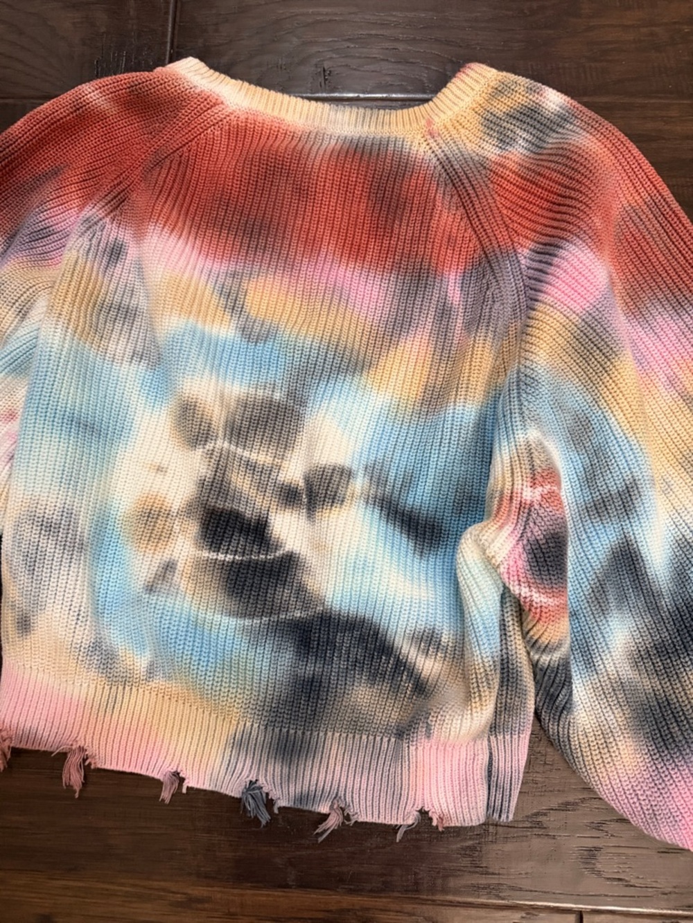 Cropped Sweater Boho Tie-Dye Ribbed Crewneck  - Multicolor - Picture 14 of 16